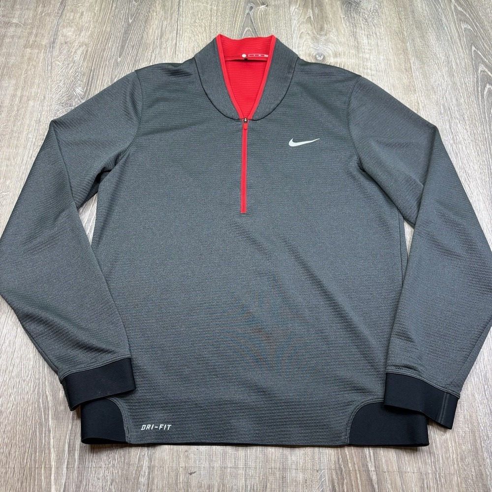 Nike Tiger Woods Cypress Shield 1/4 Zip Pullover Gray Red 639817 Mens Size Small